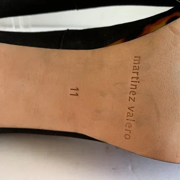 Martinez Valero Black Suede Leopard Print Platform Peep Toe Heels - Sz. 11m - Picture 7 of 7